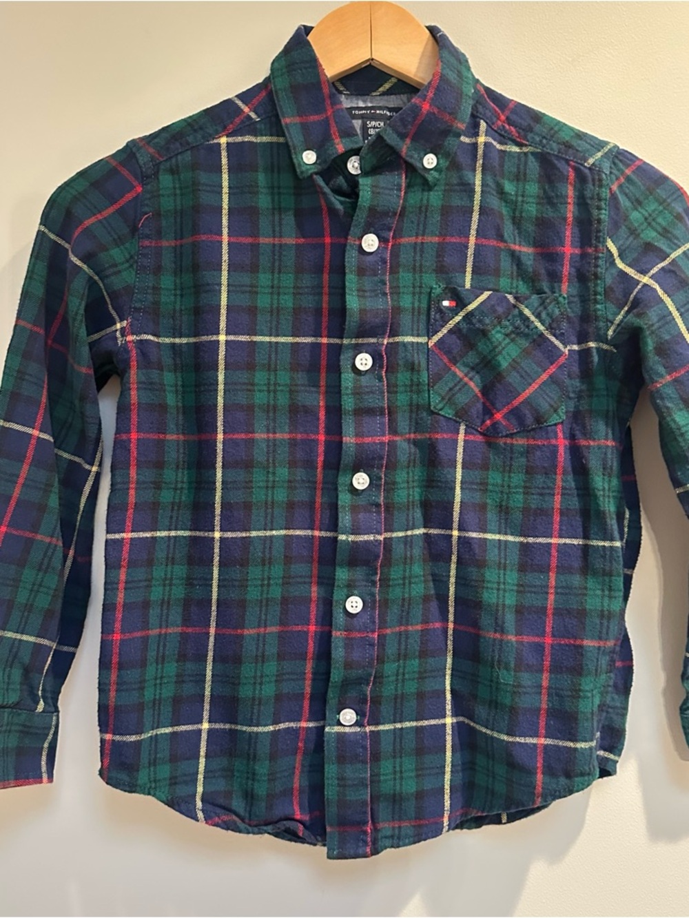 Tommy Hilfiger Plaid Button‑Down Shirt Boys Small | Long‑Sleeve Classic Prep